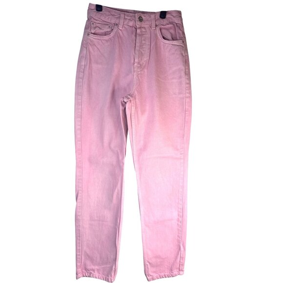 ZARA Size 2 Pink High-Rise Straight Leg Cotton Jeans - Picture 1 of 15